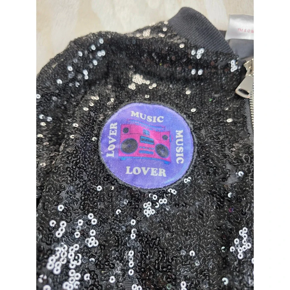 LOL Surprise Remix Black Sequin Bomber Jacket Kids XS 4/5 Y2K Festival Sparkle